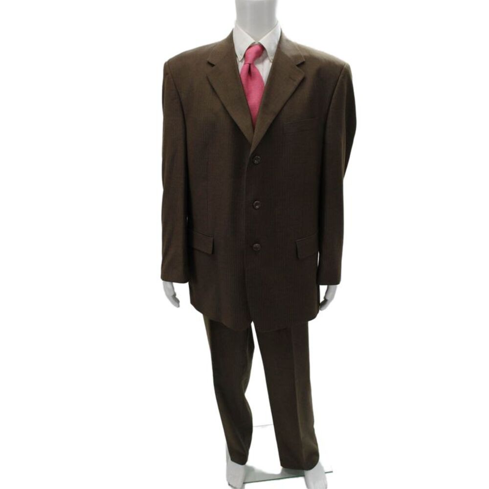 Luca Rossi Mens 2 Piece Striped Brown Polyester Suit Size 38R